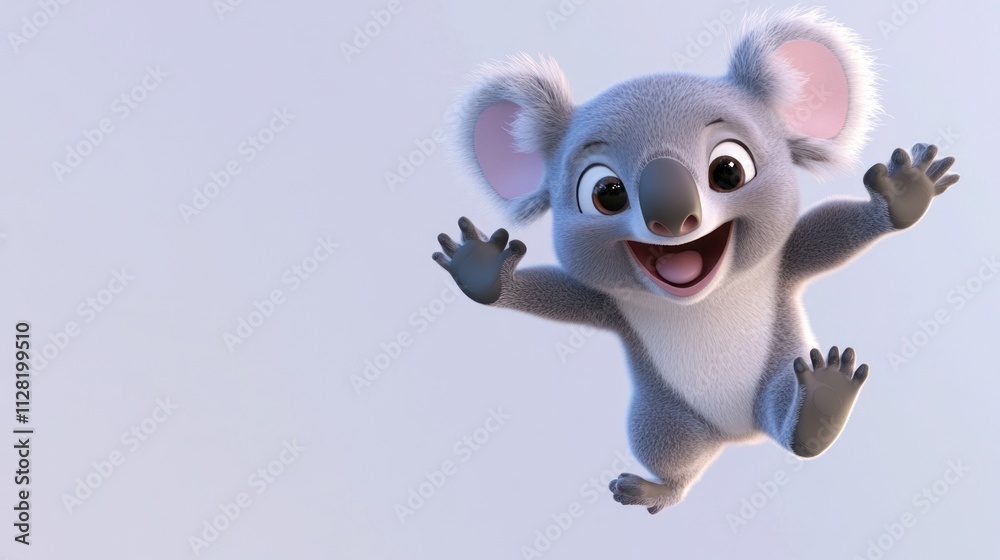 Aufkleber a cheerful animated koala character jumping with joy against a light background.
