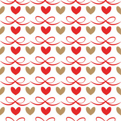 Hearts and bows seamless vector pattern cute romantic background, wrapping, textile print, wallpaper 