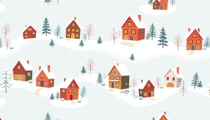 winter landscape with houses and trees or landscape with houses winter. 