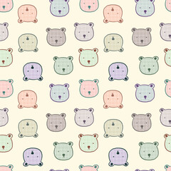 Seamless Pattern with Cartoon Bear Face Design on Light Yellow Background