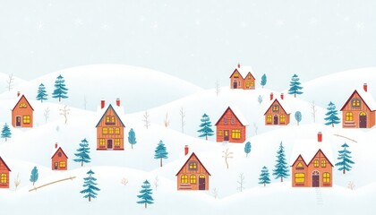 Fototapeta premium winter landscape with houses and trees or landscape with houses winter. 