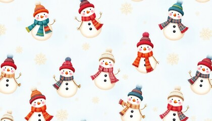 snawman pattern. set of funny cartoon snowman or snowman set