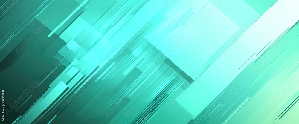 Poster Abstract teal geometric pattern with dynamic lines and shapes.