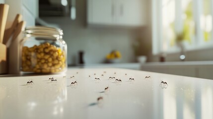 Close-Up of Ants on a Kitchen Counter AI generated illustration