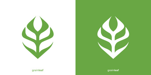 Obraz premium Creative Wheat Farm Logo Design. Grain Leaf Rice Farm Icon Graphic. Grain Logo Symbol Icon Vector Design Template.
