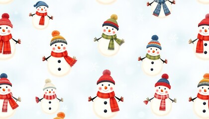 snawman pattern. set of funny cartoon snowman or snowman set