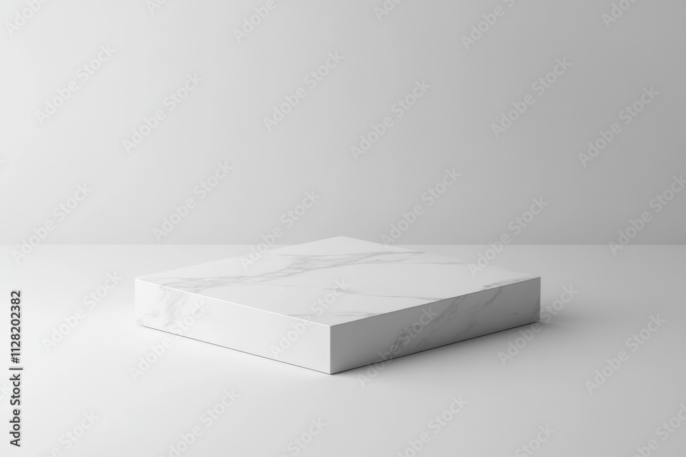 Aufkleber A minimalist white box with a marble texture on a simple surface, ideal for product display.