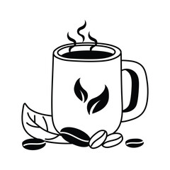A simple cup of coffee with beans, coffee cup vector