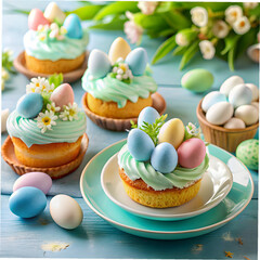 easter cake and eggs