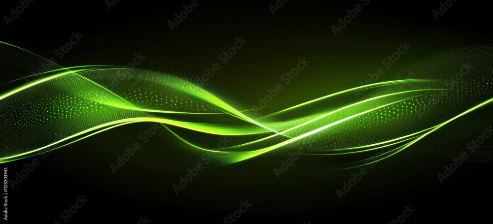 Poster a smooth, flowing green wave pattern on a dark background, evoking a sense of tranquility.