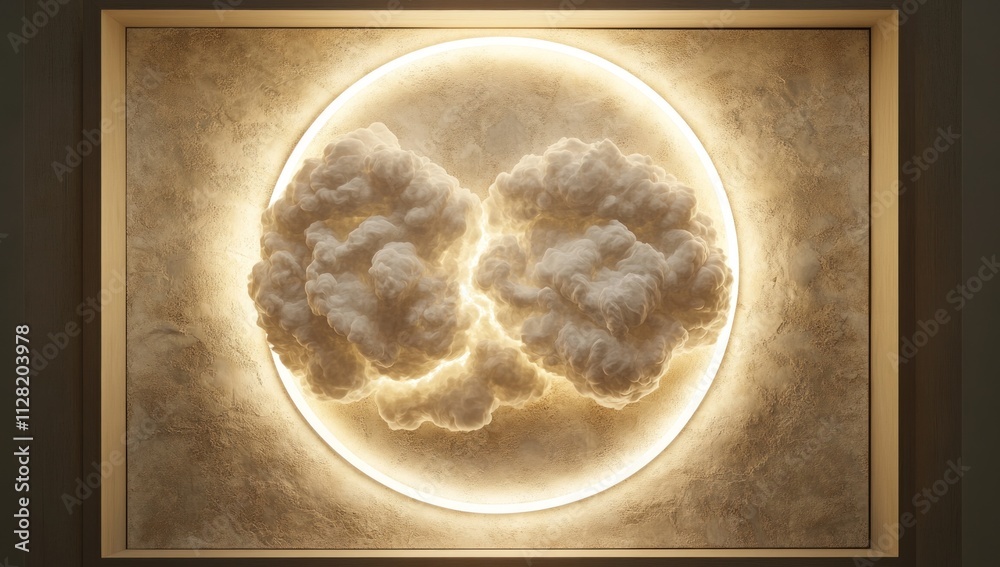 Poster a luminous artwork featuring fluffy clouds encircled by a glowing frame.