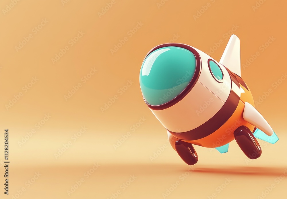 Aufkleber A colorful cartoon rocket ship with a rounded design, ready for takeoff against a soft background.