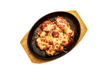 A plate of food with a lot of cheese on it