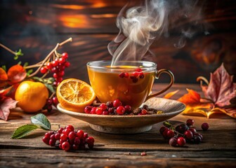 Still Life Photography: Tea, Berries, Oranges - Cozy Autumn Scene