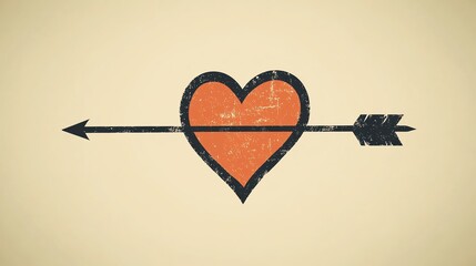 Vintage heart with arrow symbol on textured background