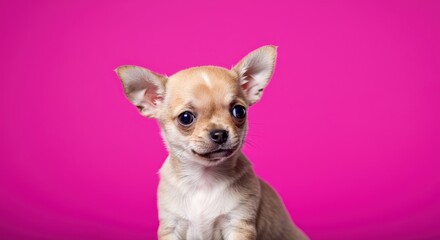 Obraz premium Adorable chihuahua puppy on vibrant pink background for animal lovers