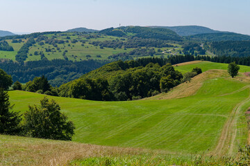 Landschaft am Himmeldunkberg im Bioshärenreservat Rhön zwischen Hessischer Rhön und Bayerischer Rhön, Deutschland