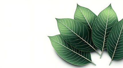 Obraz premium lush green leaves on white background - botanical illustrations
