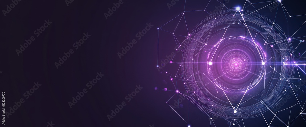 Fototapete abstract digital design featuring interconnected nodes and a central glowing point.