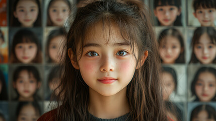 A photo wall of ten to twenty students. Many Chinese students aged 10 to 13 from all over the world are beaming with innocent smiles and youthful faces.