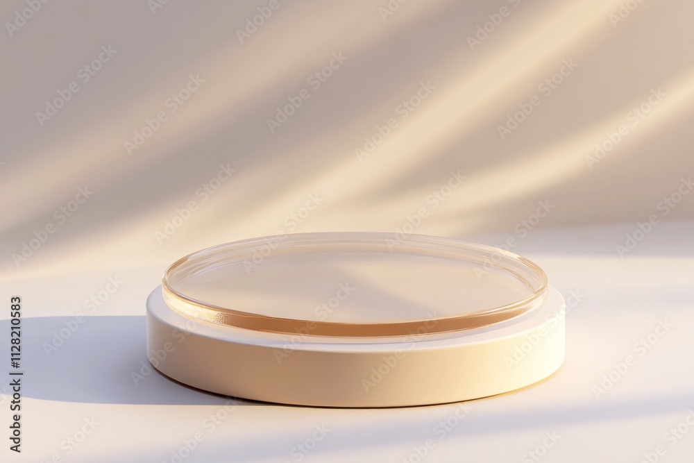 Aufkleber a minimalist display stand with a transparent circular top, ideal for showcasing products.