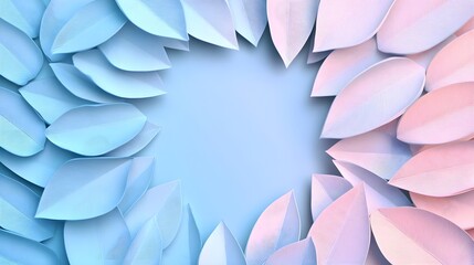 pastel leaves frame, blue pink background - pastel colors