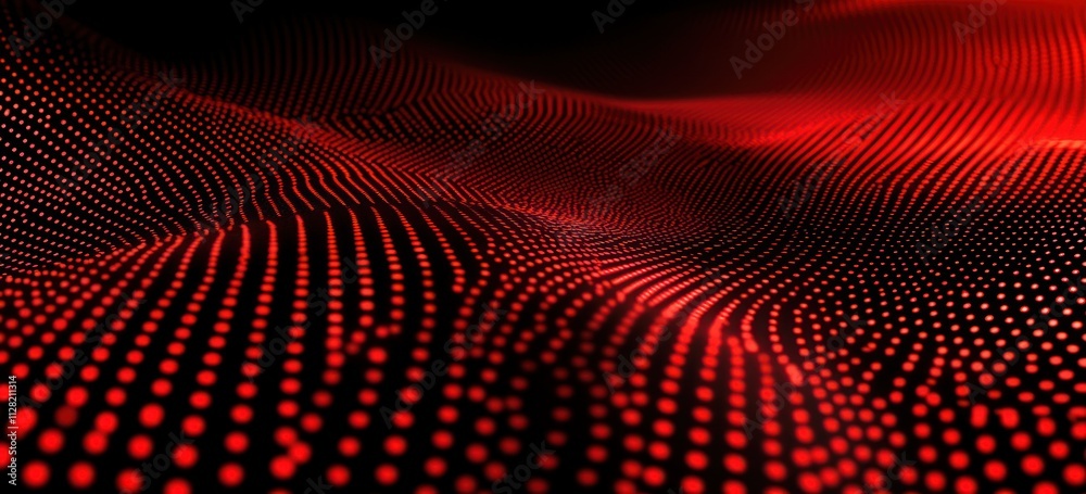 Leinwandbilder Abstract digital landscape with flowing red dots creating a wave-like effect.