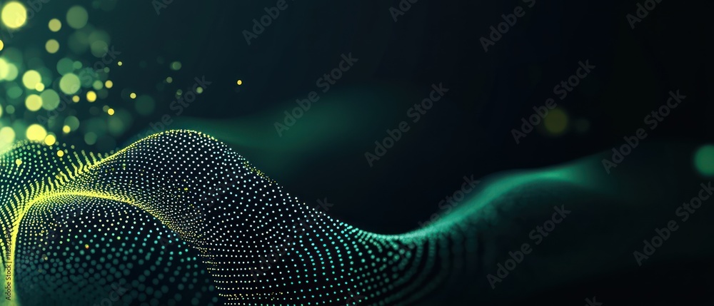 Aufkleber Abstract digital wave with glowing particles in a dark background.