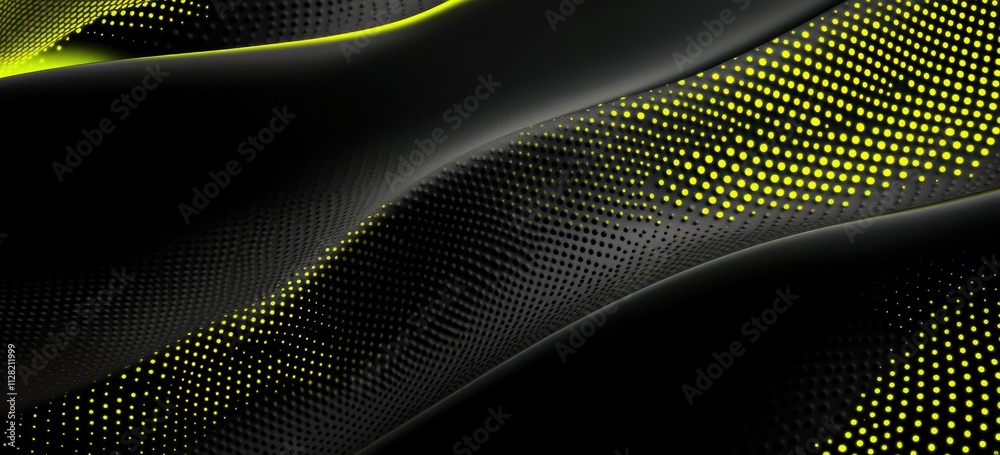 Poster Abstract design featuring smooth, flowing textures with a gradient of black and yellow dots.