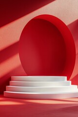 Obraz premium Podium on a red background, Chinese New Year theme in a minimalist style