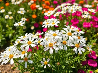 Fototapeta premium Vibrant White Immortelle Flowers in Bloom - Garden Scene