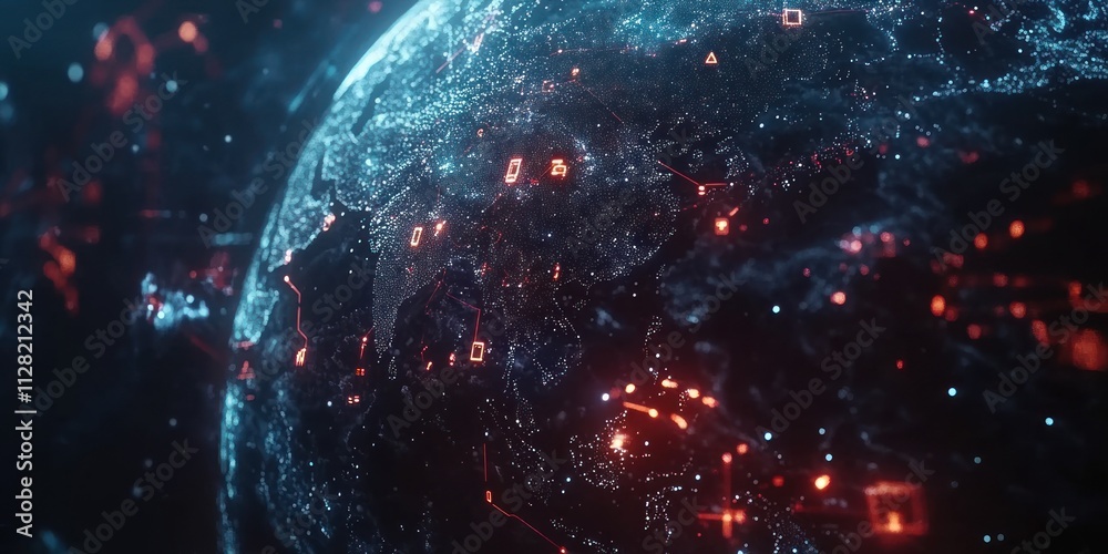 Aufkleber A digital representation of Earth with glowing connections and data points.