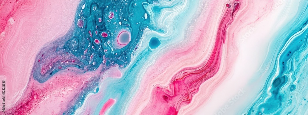 Poster abstract fluid art with vibrant pink, blue, and white swirls creating a dynamic visual effect.