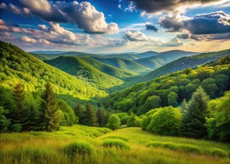 Fototapeta premium West Kill Mountains Wilderness: Stunning Green Forest Landscape Photography