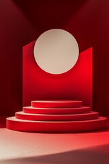 Obraz premium Podium on a red background, Chinese New Year theme in a minimalist style