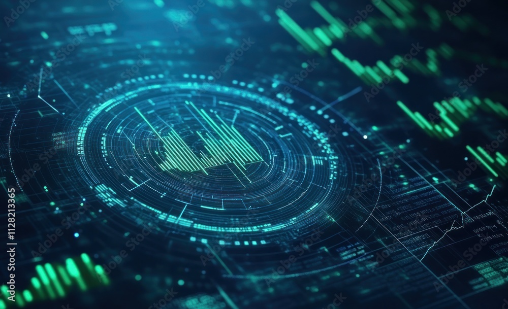 Poster Digital data visualization showcasing graphs and analytics in a futuristic interface.