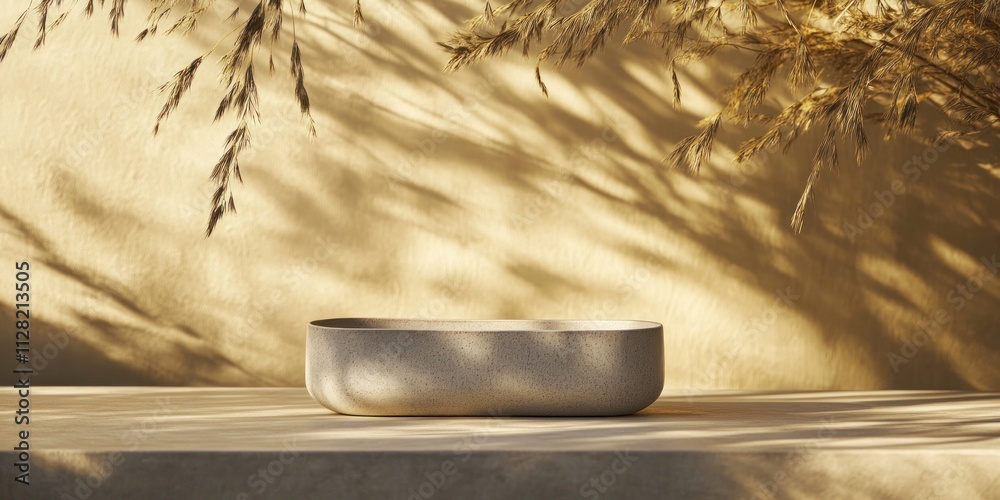 Aufkleber a minimalist bowl on a textured surface, surrounded by soft shadows and warm tones.