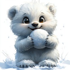 Obraz premium Adorable Polar Bear Cub Playing in the Snow