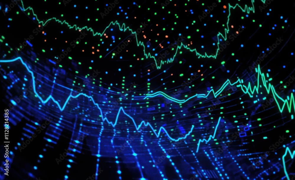 Poster Abstract digital visualization of data trends and analytics in vibrant colors.