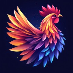 Obraz premium Colorful rooster with vibrant, geometric feathers.