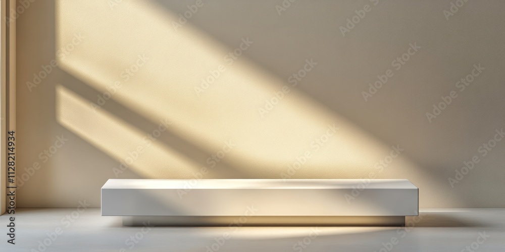 Poster A minimalist shelf casting shadows in a softly lit environment.