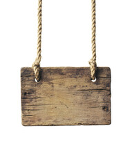 wooden sign hanging on with a rope in the transparent background