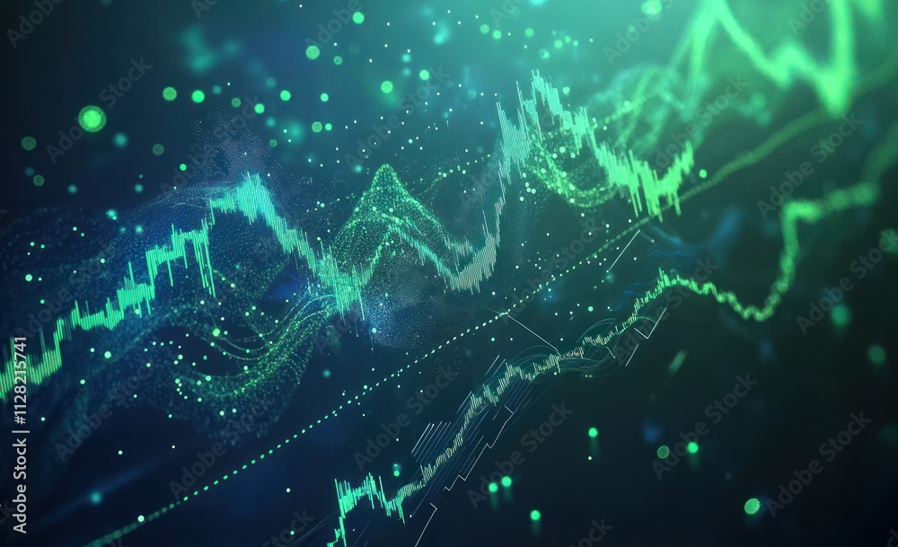 Aufkleber Abstract digital visualization of data trends and analytics in green tones.