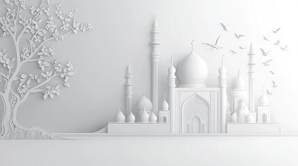 premium clean minimalist design white and light gray, background greetings Eid al-Fitr, the Muslim holiday.