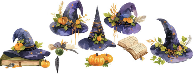 witch hat watercolor clipart