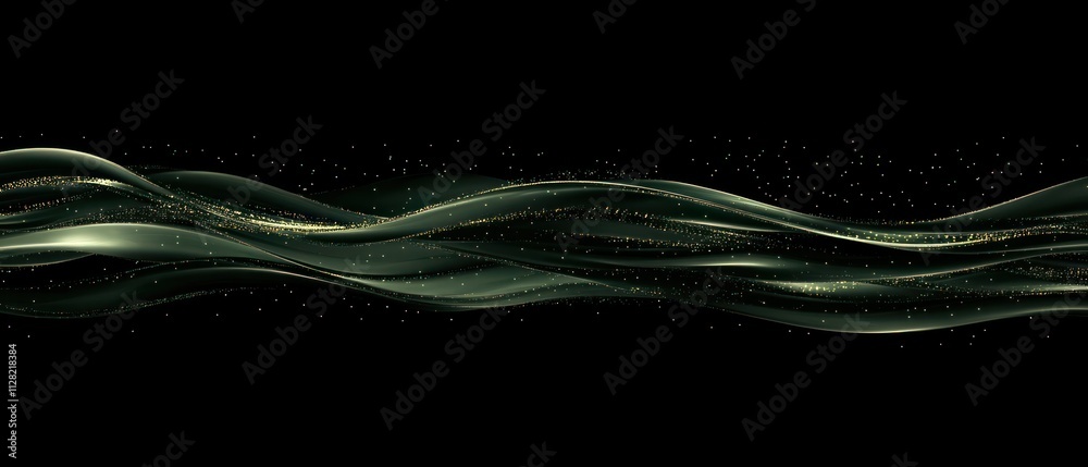 Aufkleber Abstract flowing waves with a dark background and shimmering particles.
