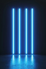 3D render of minimalistic neon blue light lines on a dark background, in a simple and elegant style
