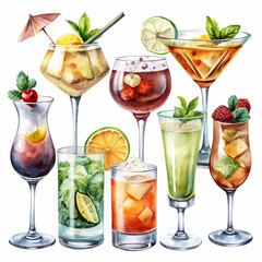 Alcohol Cocktail Collection in Watercolor Style Illustration