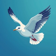 Obraz premium A white seagull in flight against a blue sky.