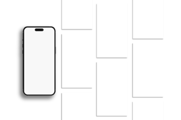 Smartphone mockup with social media stories interface mockup. Social media mobile app page template design for user carousel stories feed. App interface frame template presentation on social network